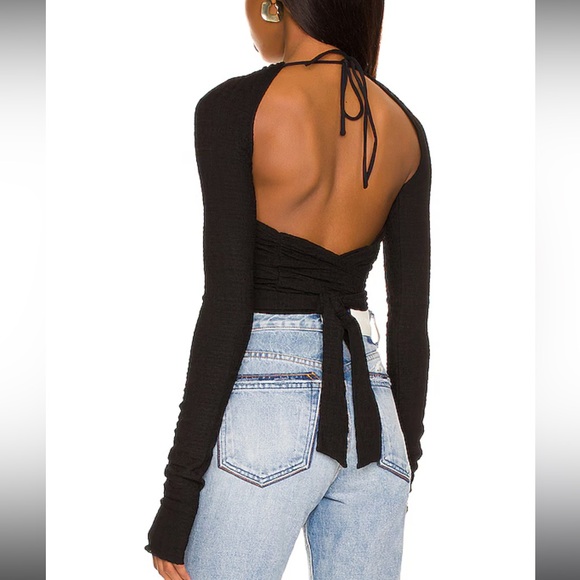 revolve GUIZIO black wrap long sleeve halter top - Picture 2 of 5